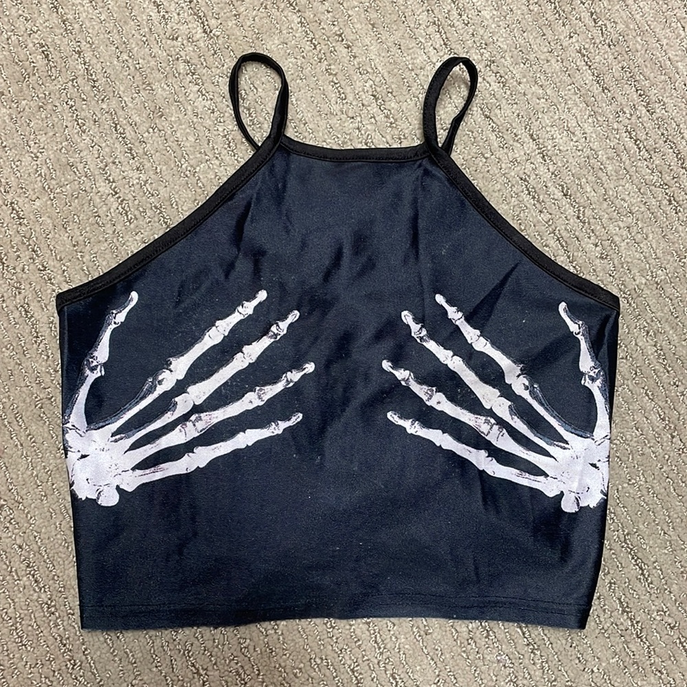 Black skeleton hands high neck wrap around top